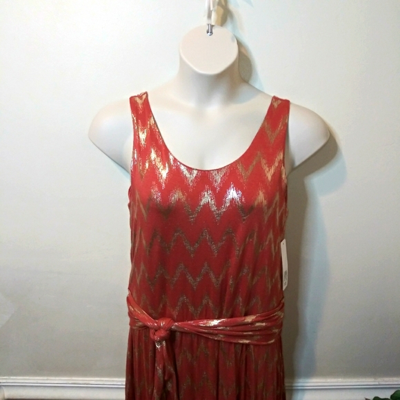 Soft Surroundings Coral & Sparkly Gold Chevron Patterned Alessandra Maxi Dress - Picture 3 of 11